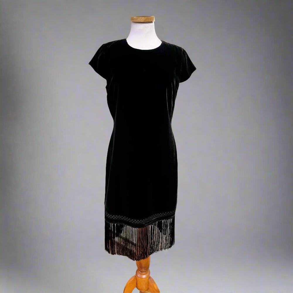 Elie Tahari black velvet fringe dress, sizes 4, NEW WITH TAGS!
